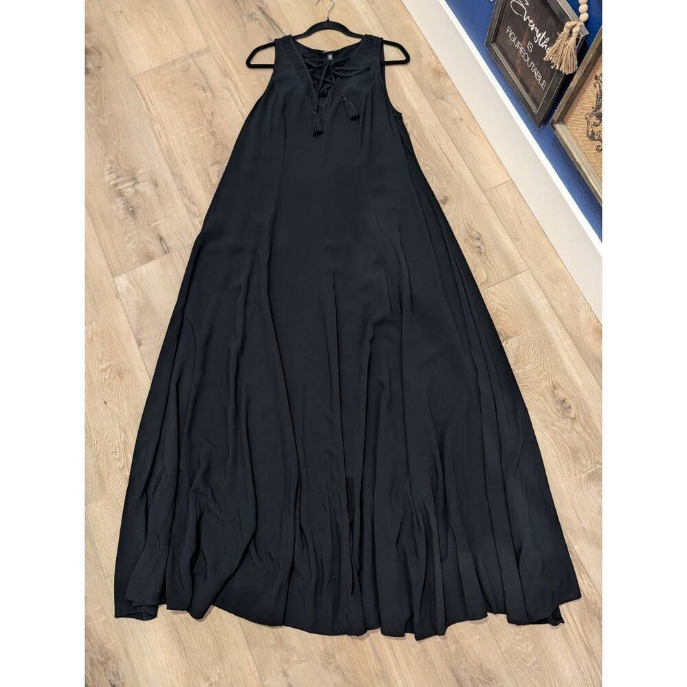 Torrid Black Lace Up Challis Trapeze Maxi Dress 00 Large Boho Gypsy Festival - Picture 5 of 16